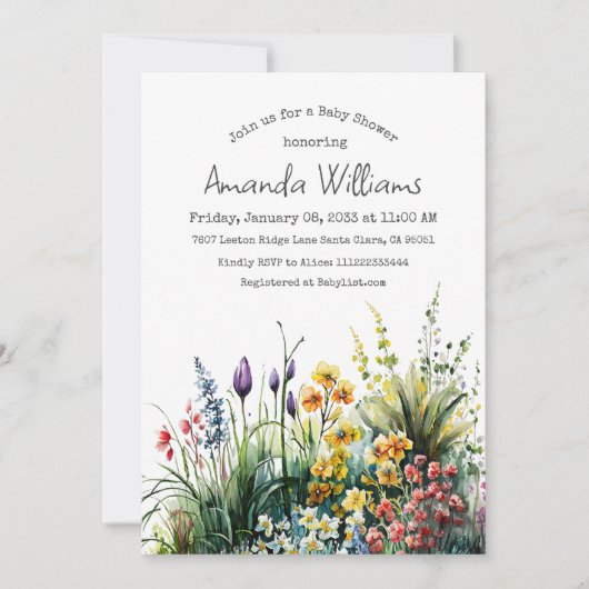 Little Wildflower Boho Garden Floral Baby shower Kaart (Voorkant)