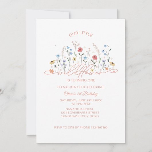 Little Wildflower Boho Garden Party 1e verjaardag Kaart (Voorkant)