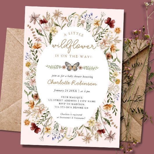 Little Wildflower Boho Girl Baby shower Invitation Kaart
