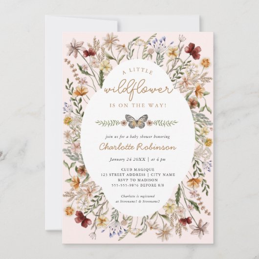 Little Wildflower Boho Girl Baby shower Invitation Kaart (Voorkant)