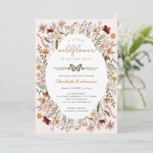 Little Wildflower Boho Girl Baby shower Invitation Kaart (Staand voorkant)