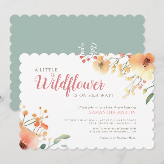 Little Wildflower Boho waterverf baby shower Kaart (Voorkant / Achterkant)