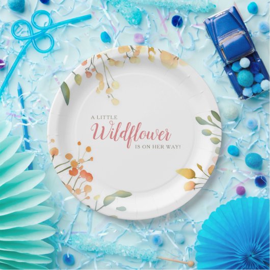 Little Wildflower Boho waterverf baby shower Papieren Bordje (Feest)