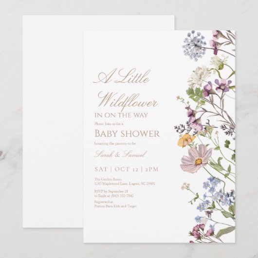 Little Wildflower Border Baby shower Bedankkaart (Voorkant / Achterkant)