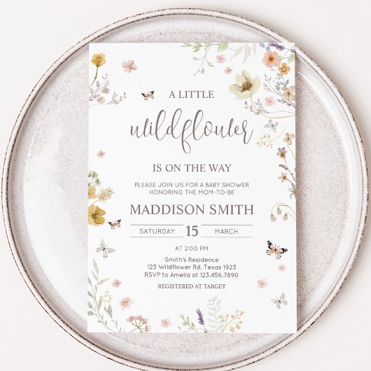 Little Wildflower Botanical Spring Baby shower Kaart