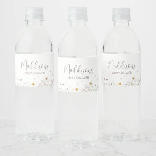 Little Wildflower Botanical Spring Baby shower Waterfles Etiket (Flessen)