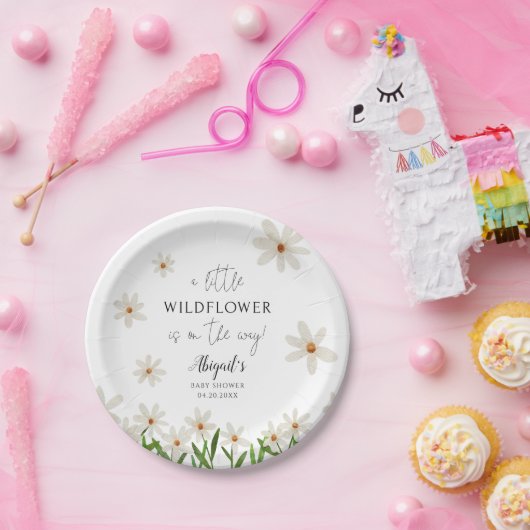 Little Wildflower Daisy Girl Baby shower Papieren Bordje (Feest)