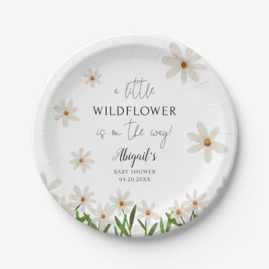 Little Wildflower Daisy Girl Baby shower Papieren Bordje (Voorkant)