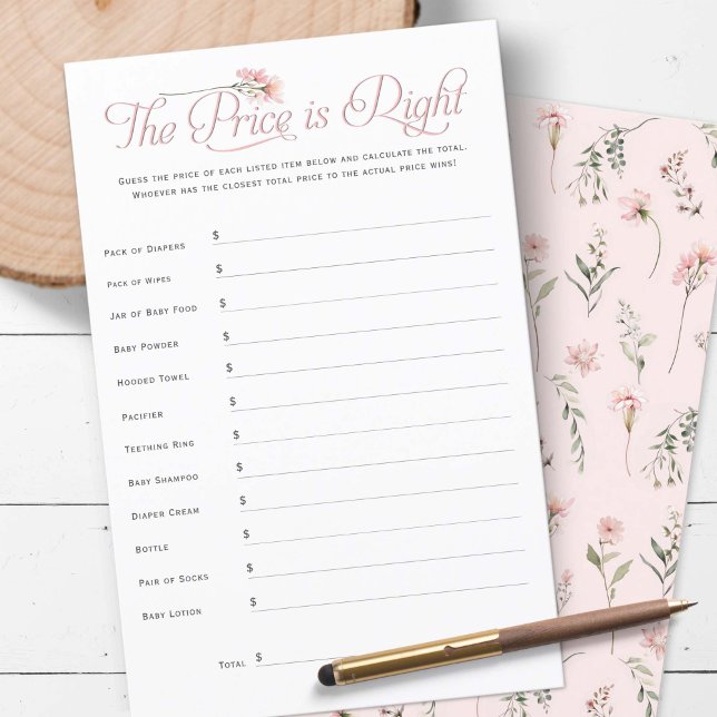 Little Wildflower De prijs is het juiste douchegam (Pink Wildflower, The price is right baby girl shower games)