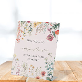 Little Wildflower draaien een 1e verjaardag Welkom Reclamebord Met Voetstuk