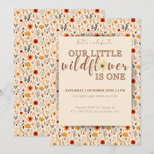 Little Wildflower draaien een verjaardag uitnodigi Kaart (Voorkant / Achterkant)