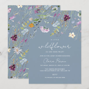 Little Wildflower Dusty Blue Floral Baby shower Kaart