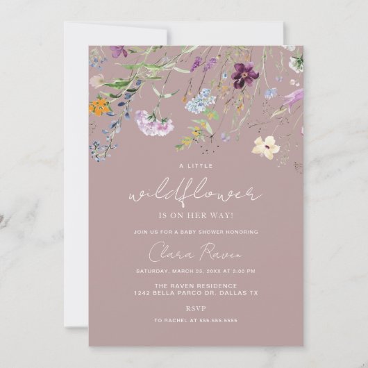 Little Wildflower Dusty Pink Floral Baby shower Kaart (Voorkant)
