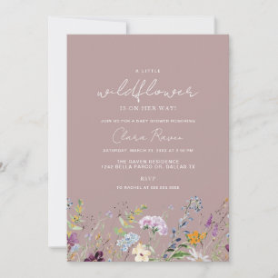 Little Wildflower Dusty Pink Flower Baby shower Kaart
