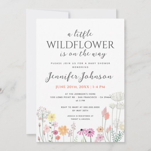 Little Wildflower Eenvoudig Baby shower Uitnodigin Kaart (Voorkant)