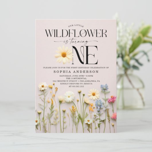 Little Wildflower eerste verjaardag Kaart (Staand voorkant)
