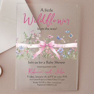 Little Wildflower Floral Girl Pink Bow Baby shower Acryl Uitnodigingen