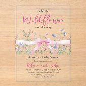Little Wildflower Floral Girl Pink Bow Baby shower Acryl Uitnodigingen (Voorkant)