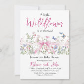 Little Wildflower Floral Girl Pink Bow Baby shower Kaart (Voorkant)
