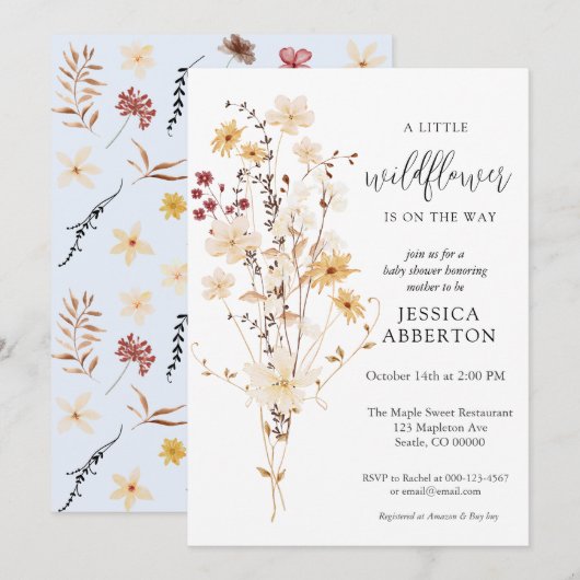 Little Wildflower Flower Baby shower Kaart (Voorkant / Achterkant)