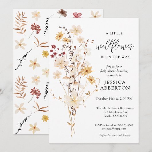 Little Wildflower Flower Baby shower Kaart (Voorkant / Achterkant)