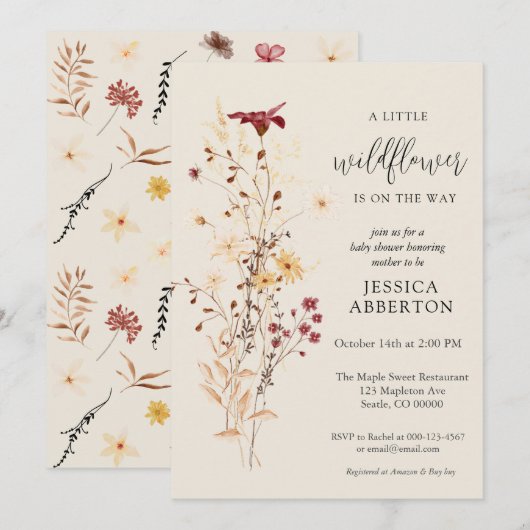 Little Wildflower Flower Baby shower Kaart (Voorkant / Achterkant)
