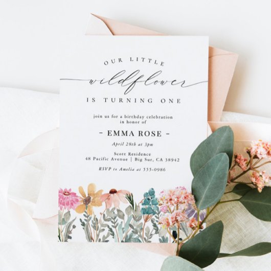 Little Wildflower Flower Birthday Invitation Kaart