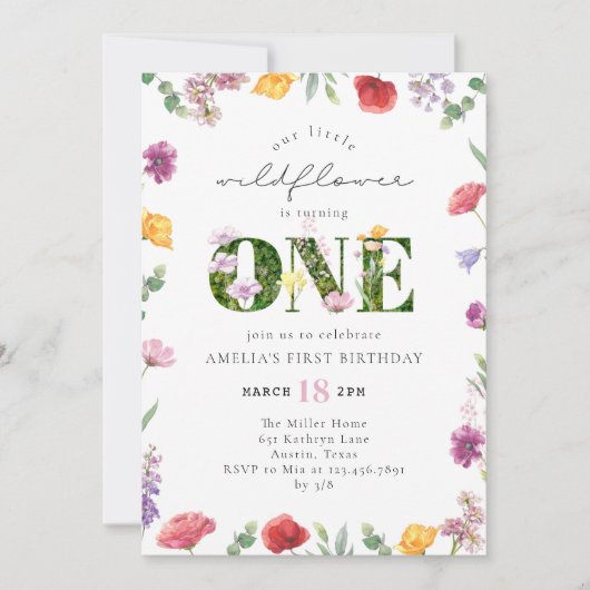 Little Wildflower Garden Party 1e verjaardag Kaart (Voorkant)
