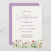 Little Wildflower Girl 1e verjaardag uitnodiging (Voorkant / Achterkant)