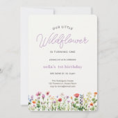 Little Wildflower Girl 1e verjaardag uitnodiging (Voorkant)