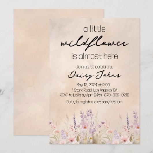 Little Wildflower Girl Baby shower Invitation Feestdagenkaart (Voorkant / Achterkant)