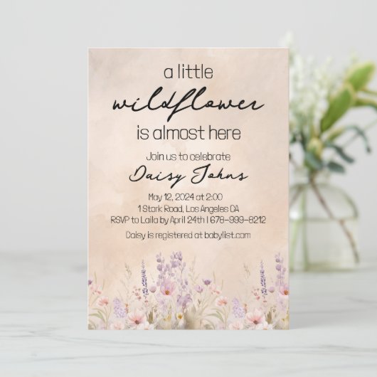 Little Wildflower Girl Baby shower Invitation Feestdagenkaart (Staand voorkant)