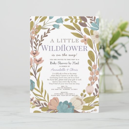 Little Wildflower Girl Baby shower per post Kaart (Staand voorkant)