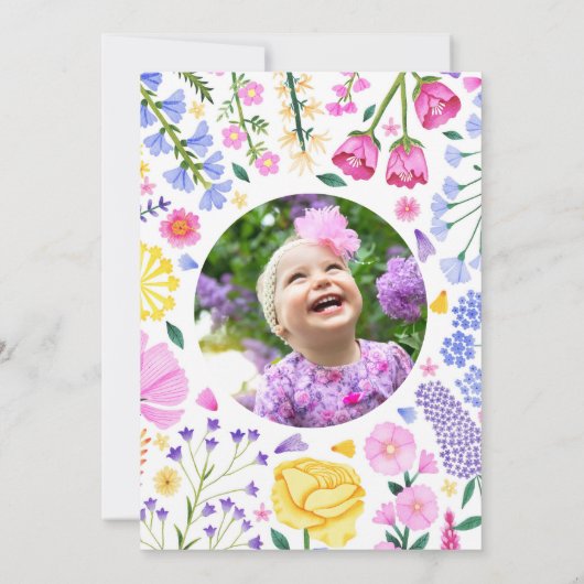 Little Wildflower Girl Eerste Verjaardag Roze Foto Kaart (Achterkant)