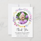 Little Wildflower Girls 1e verjaardag foto Bedankkaart (Voorkant)