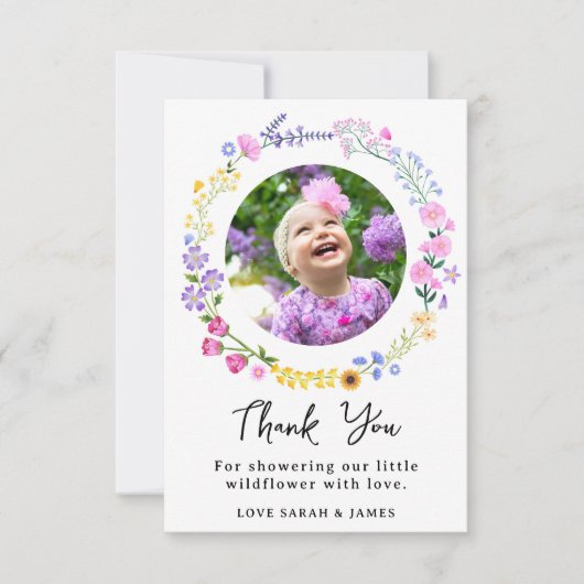 Little Wildflower Girls 1e verjaardag foto Bedankkaart (Voorkant)