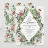 Little Wildflower Greenery Rhombus Baby shower Kaart (Voorkant / Achterkant)