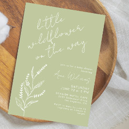 Little Wildflower Handdrawn Sage Green Baby Shower Kaart