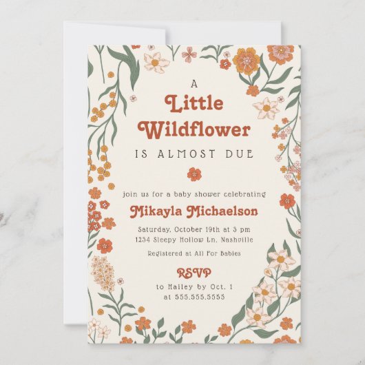 Little Wildflower Herfst Rustic Boho Baby shower Kaart (Voorkant)