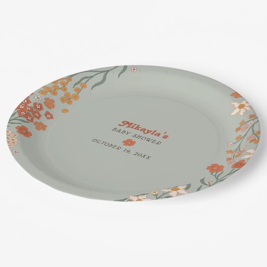 Little Wildflower Herfst Rustic Boho Baby shower Papieren Bordje (Gekanteld)