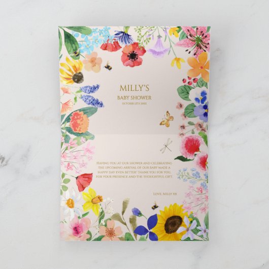 Little Wildflower Mama to Bee Baby shower Bedankkaart (Binnen)