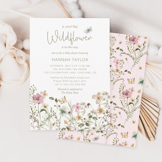 Little Wildflower Meisje Roze Baby shower Invitati Kaart