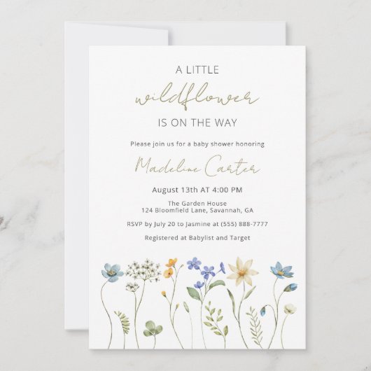 Little Wildflower Minimalist Floral Baby shower Kaart (Voorkant)