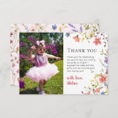 Little Wildflower Modern 1e Verjaardag Kinder Part Bedankkaart (Voorkant / Achterkant)