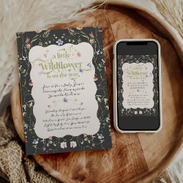 Little Wildflower Modern Dark Floral Baby shower Kaart