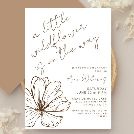Little Wildflower Neutral Handwritten Baby Shower Kaart