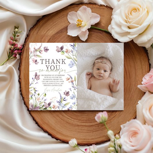 Little Wildflower Photo Thank You Card Kaart