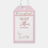 Little Wildflower Pink Gingham Check Baby shower Cadeaulabel (Voorkant)