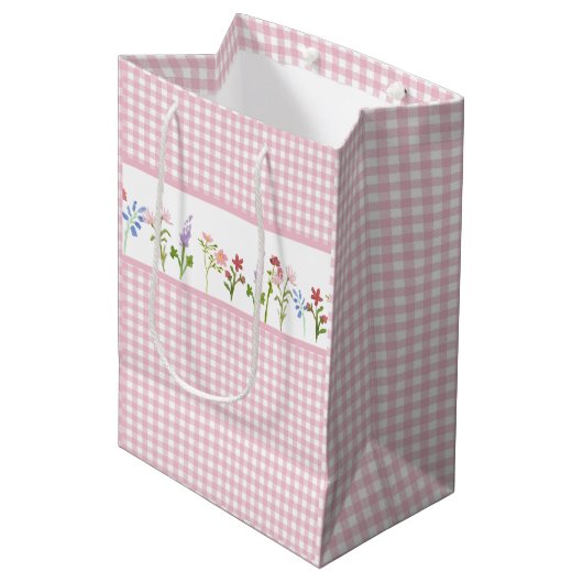 Little Wildflower Pink Gingham Check Cadeautas (Voorkant Gekanteld)