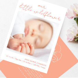 Little Wildflower Pink Handwritten New Baby Bedankkaart